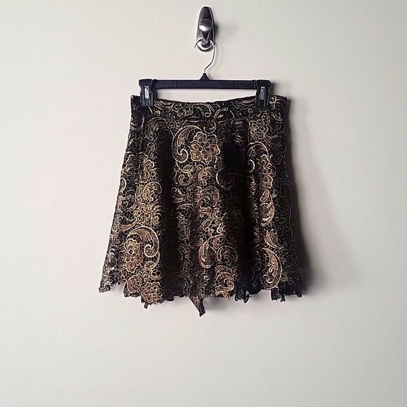 NWT M Whimsy Goth Fairy Metallic Witch Lace Embroider Crochet Black Gold Skirt - Picture 1 of 9